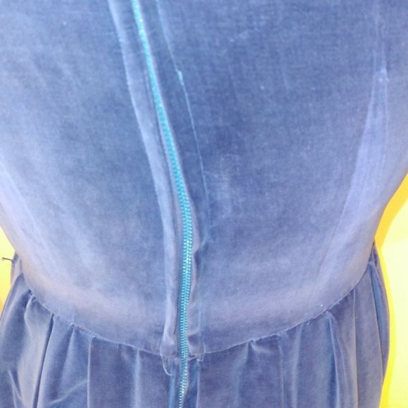 Vtg 50s Leo Daniel Velvet Circle Dress Blue modern 8 - Picture 5 of 9